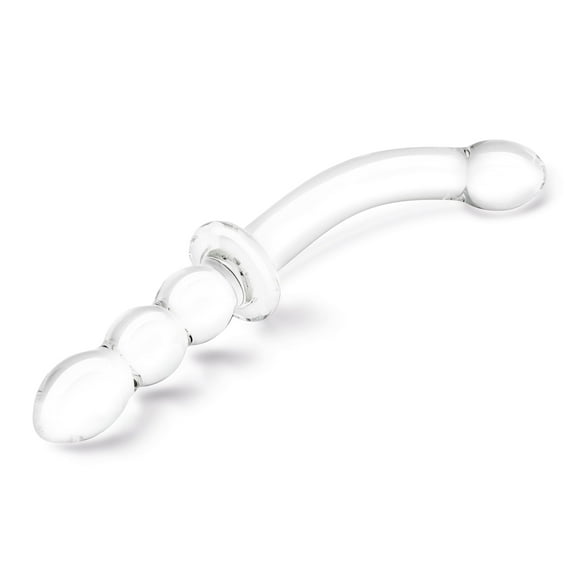 Glas 12" Glass G-Spot Dildo Girthy Ribbed with Handle Grip Double Ended, Clear