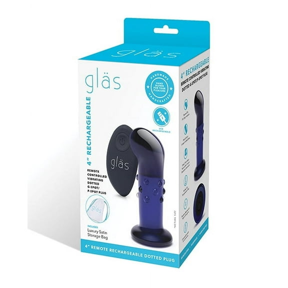 Glas 4" Rechargeable Vibrating Dotted G Spot/P Spot Plug - Blue