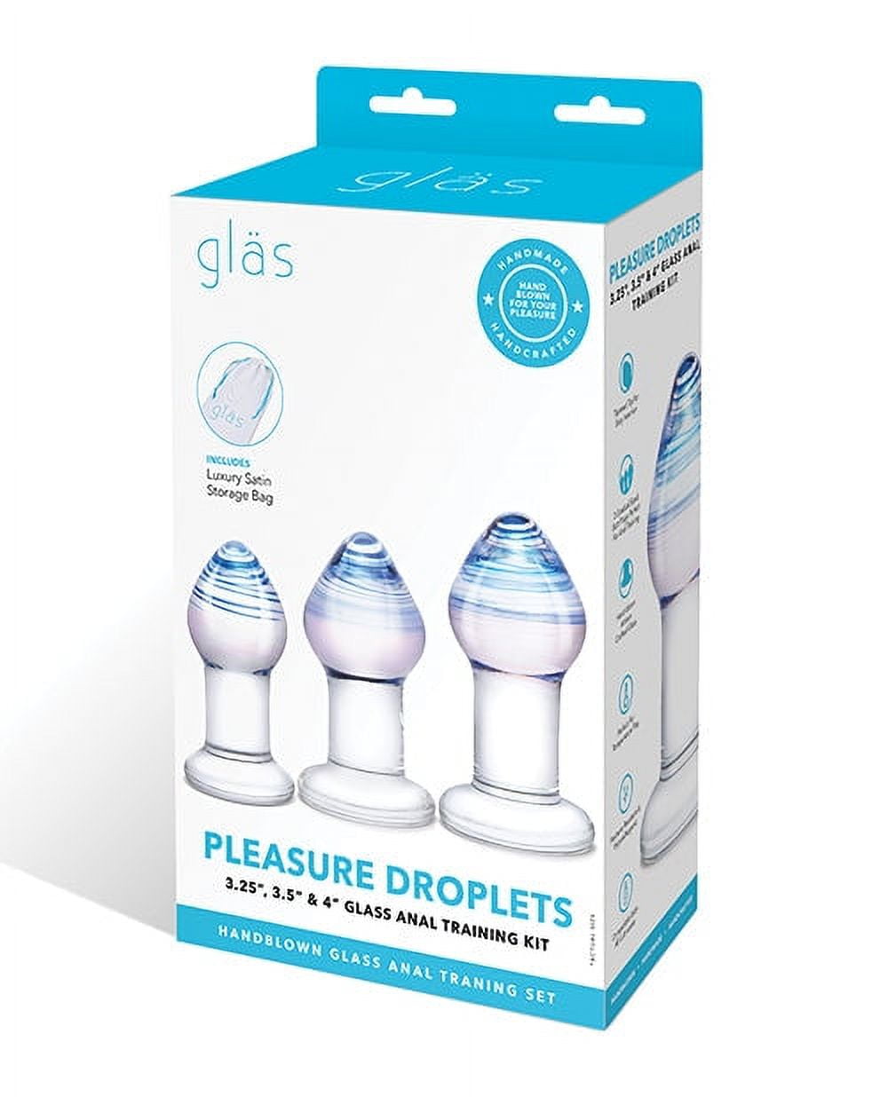 Glas Pleasure Droplets 3 Piece Glass Anal Plug Set, Clear