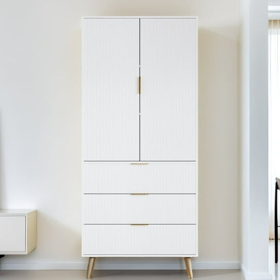 Syemin 71" Tall Storage Cabinet, Pantry Cabinet with 3 Drawers 2 Doors, Cupboard with Adjustable Shelves & Fluted Panel Design, White Storage Cabinet Pantry Organizers for Living Room