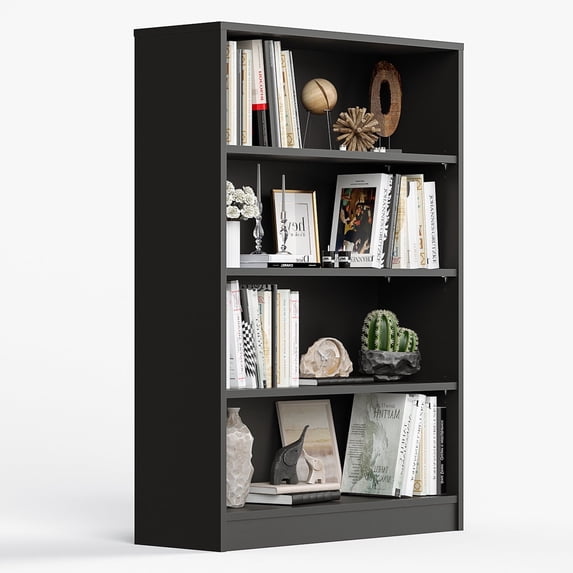 Syemin Book Stands Bookshelf 4 Shelf Wood Bookcase 48 Inches Tall Wide Manga Storage for Living Room Bedroom Office Library, Black