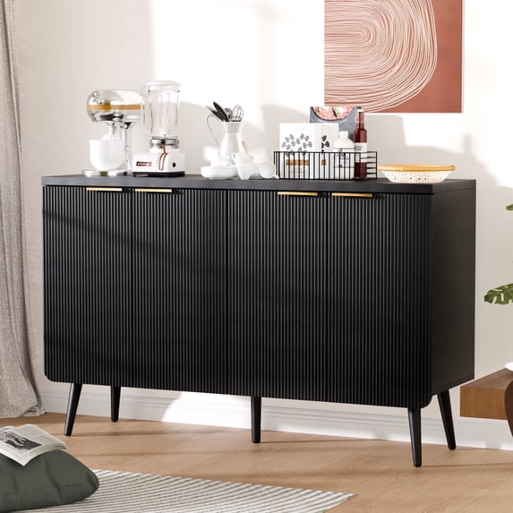 Syemin Buffet Cabinet with Storage, Multifunctional Storage Cabinet with 4 Doors, Modern Sideboard Buffet Credenzas for Living Room, Entryway, Hallway, Black