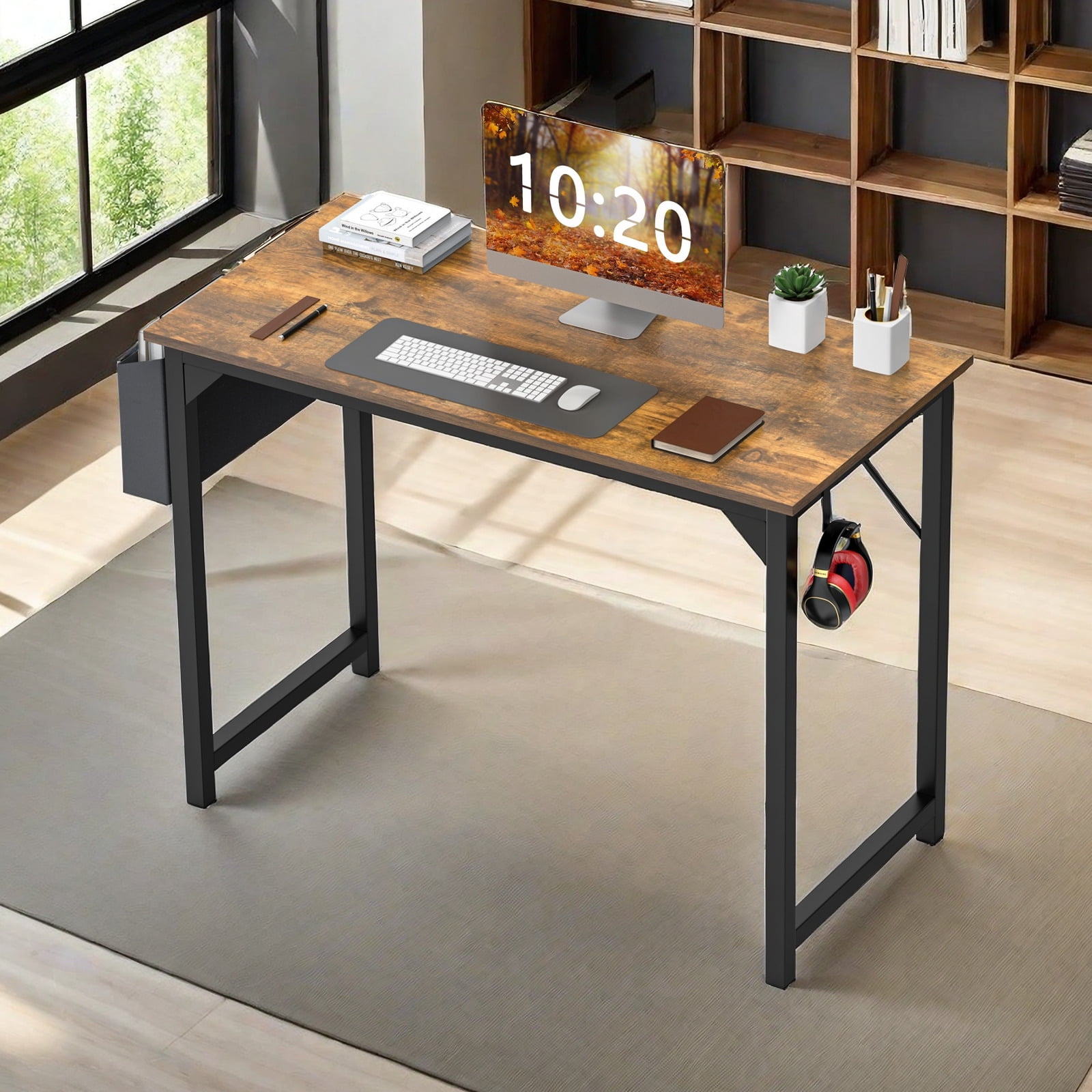 GlasFlength Computer Desk with Storage Bag, 40 Inch Modern Home Office ...