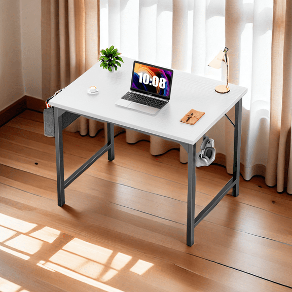 GlasFlength Computer Desk with Storage Bag and Headphone Hook, 31 In Small Home Office Writing Study Desk Modern Simple Style PC Table for Youth Student Adult 30 Inches white