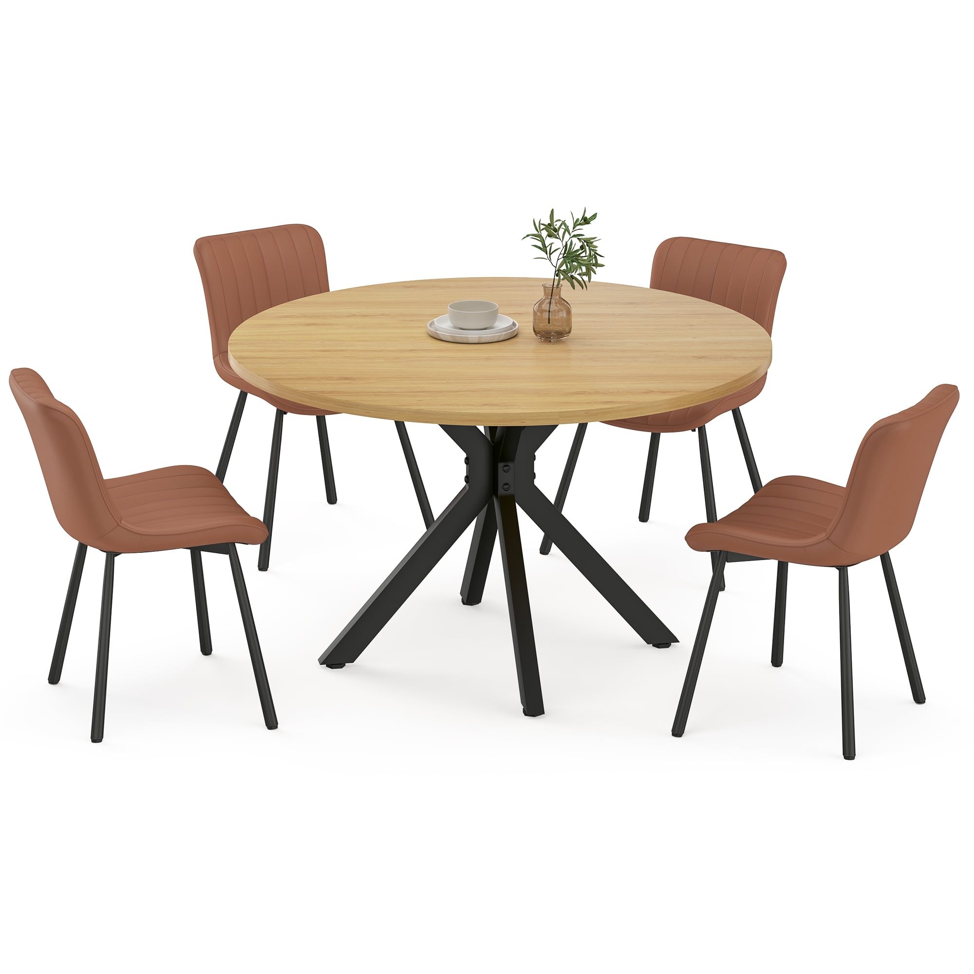 GlasFlength Dining Furniture Sets 47 Inch Round Table Mid Century ...