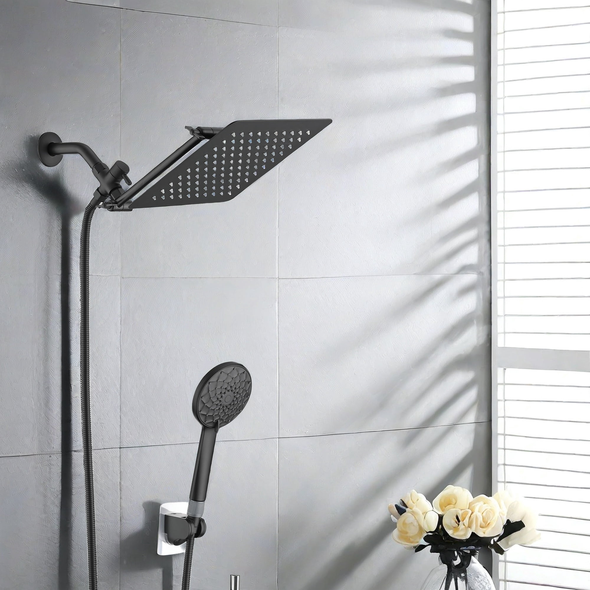 GlasFlength Dual Rain Shower Head with Handheld Spray, 10" High ...