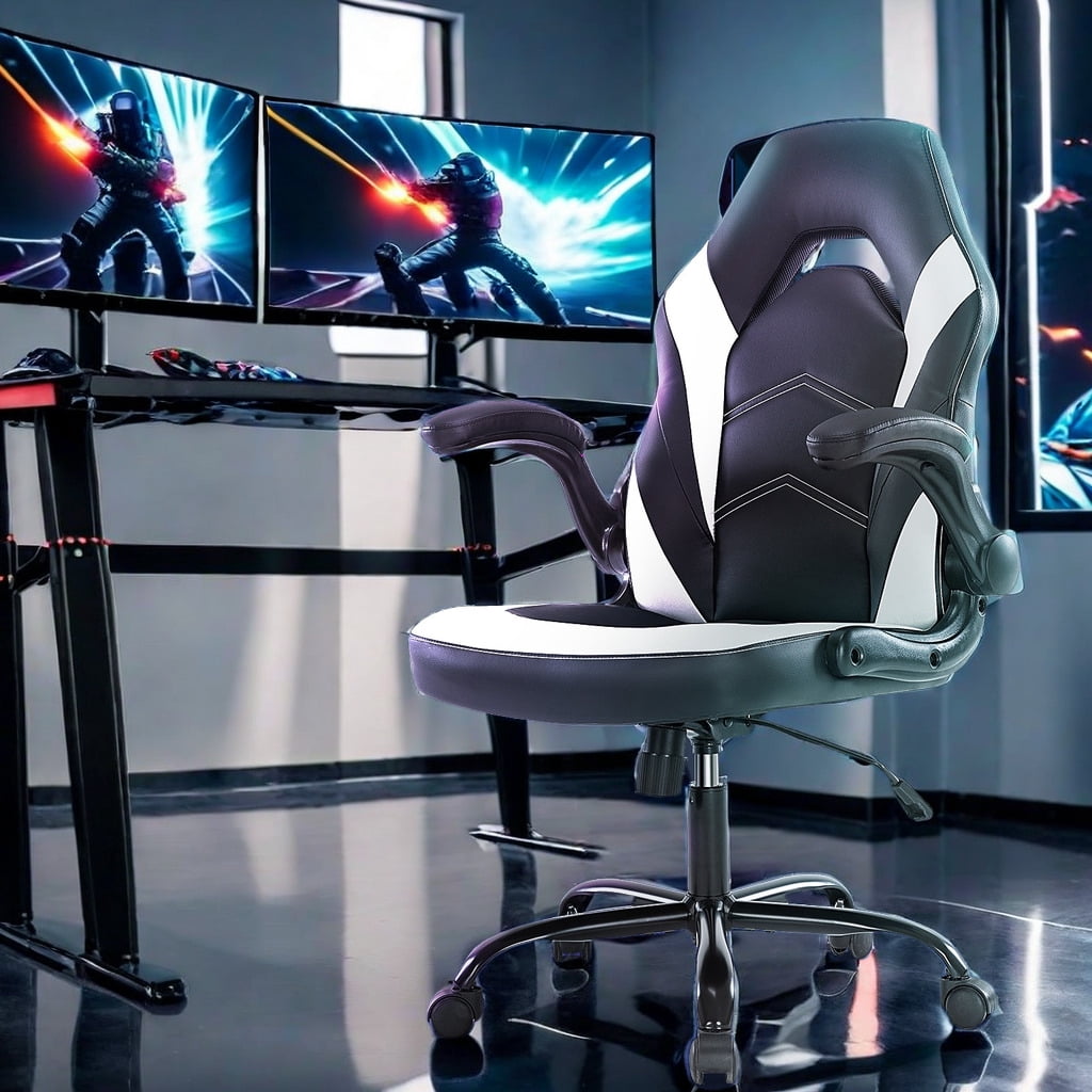 GlasFlength Ergonomic Computer Gaming Chair, Leather Comfy Home Office ...
