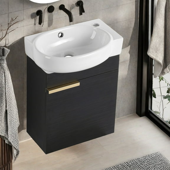 GlasFlength Freestanding Bathroom Vanity ,Freestanding Cabine with Undermount Ceramic Sink ,Space-Saving Storage Cabinet for Compact Bathrooms, Stylish Black Finish(17 Inch)