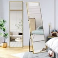 thumbnail image 1 of GlasFlength Full Length Mirror with Stand 59"x16" Body Mirror Free Standing Wall Mirror Modern Luminum Alloy Frame Floor Mirror Hanging or Leaning Against Wall for Bedroom Decor, Gold/59", 1 of 6