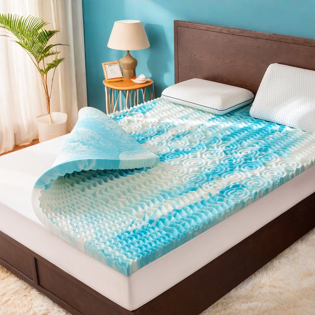 Queen Size Blue Gel Memory Foam Mattress Topper, 2 Inch