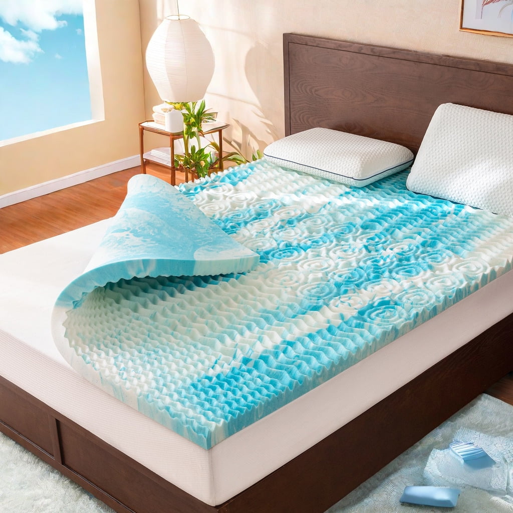 Queen Size Blue Gel Memory Foam Mattress Topper