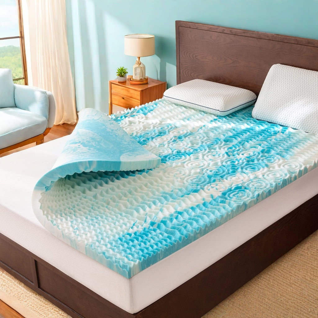 Queen Size Blue Gel Memory Foam Mattress Topper