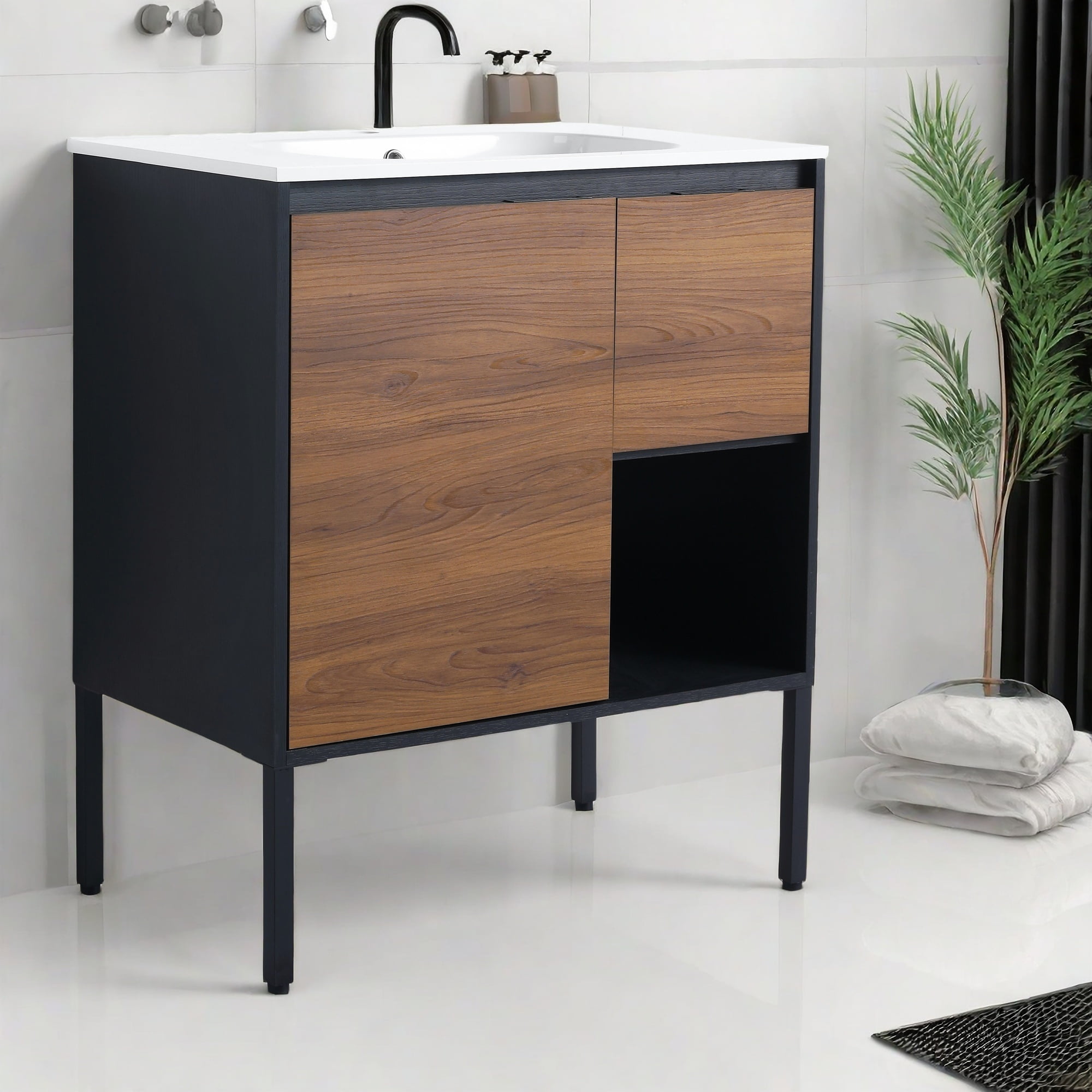 GlasFlength Modern Bathroom Vanity Sink Combo ,Elegant Freestanding ...