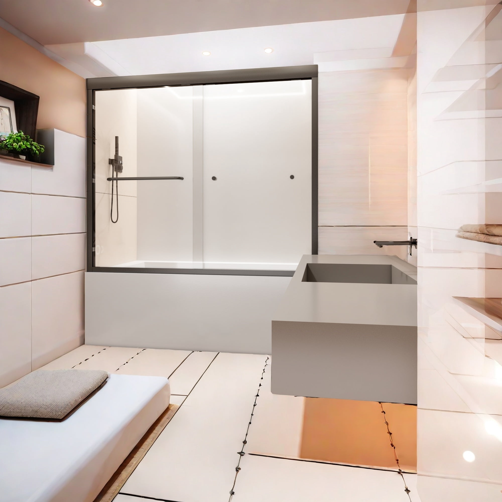 GlasFlength Tub Shower Door, 56"-60" W X 58" H Semi-Frameless Sliding ...