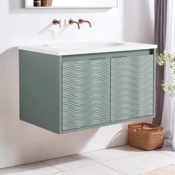 GlasFlength Wall-Mounted Bathroom Vanity ,Bathroom Vanity with Soft Close Doors & Double Sink ,Modern Storage Solution for Small Spaces ,Ideal for Contemporary Bathrooms(30"green)