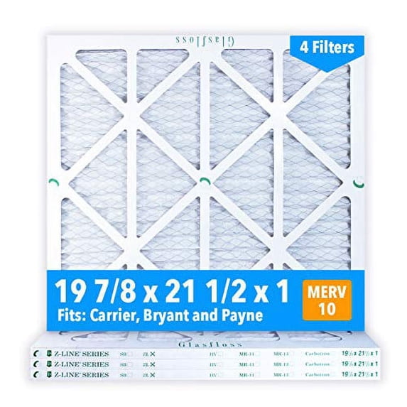 Glasfloss 19-7/8 x 21-1/2 x 1 MERV 10 Air Filters, Pleated, Made in USA (Case of 4) Fits Listed Models of Carrier, Bryant & Payne, Removes Dust, Pollen & Many Other Allergens