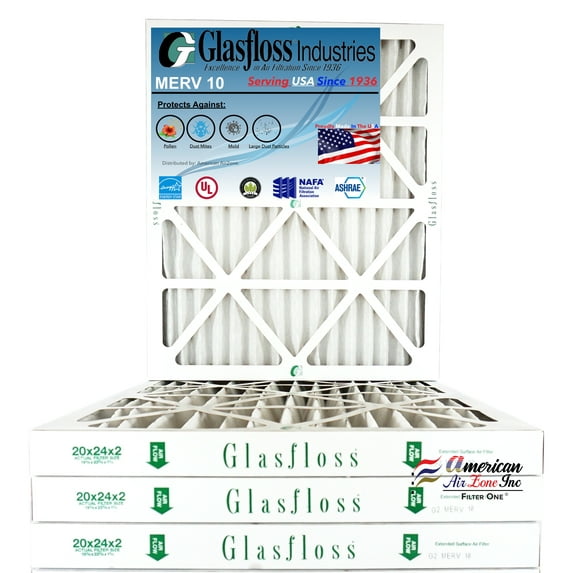Glasfloss Air Filter 20x24x2 - 2" MERV 10 - (Pack of 4) - Pleated AC or HVAC Air Filter - Furnace Air Filter - Home or Office - Made In The USA.