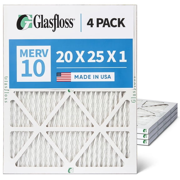 Glasfloss ZL 20x25x1 MERV 10 Pleated AC Furnace Air Filters. Box of 4. Exact Size: 19-1/2 x 24-1/2 x 7/8