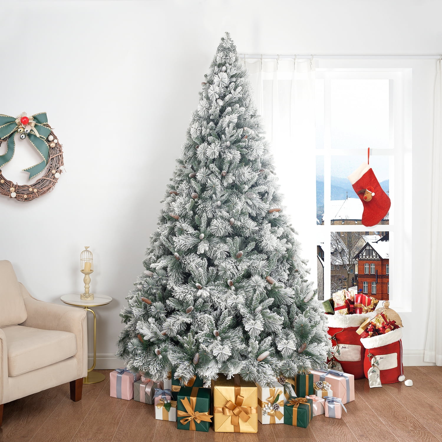 Glasgow 7.5ft Frosted Prelit Artificial Christmas Tree with Pine Cones ...