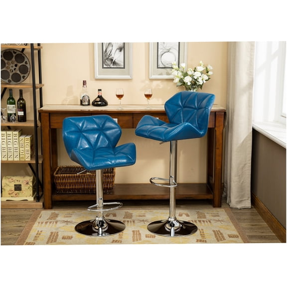 Glasgow Contemporary Blue Faux Leather Adjustable Swivel Bar Stools, Set of 2