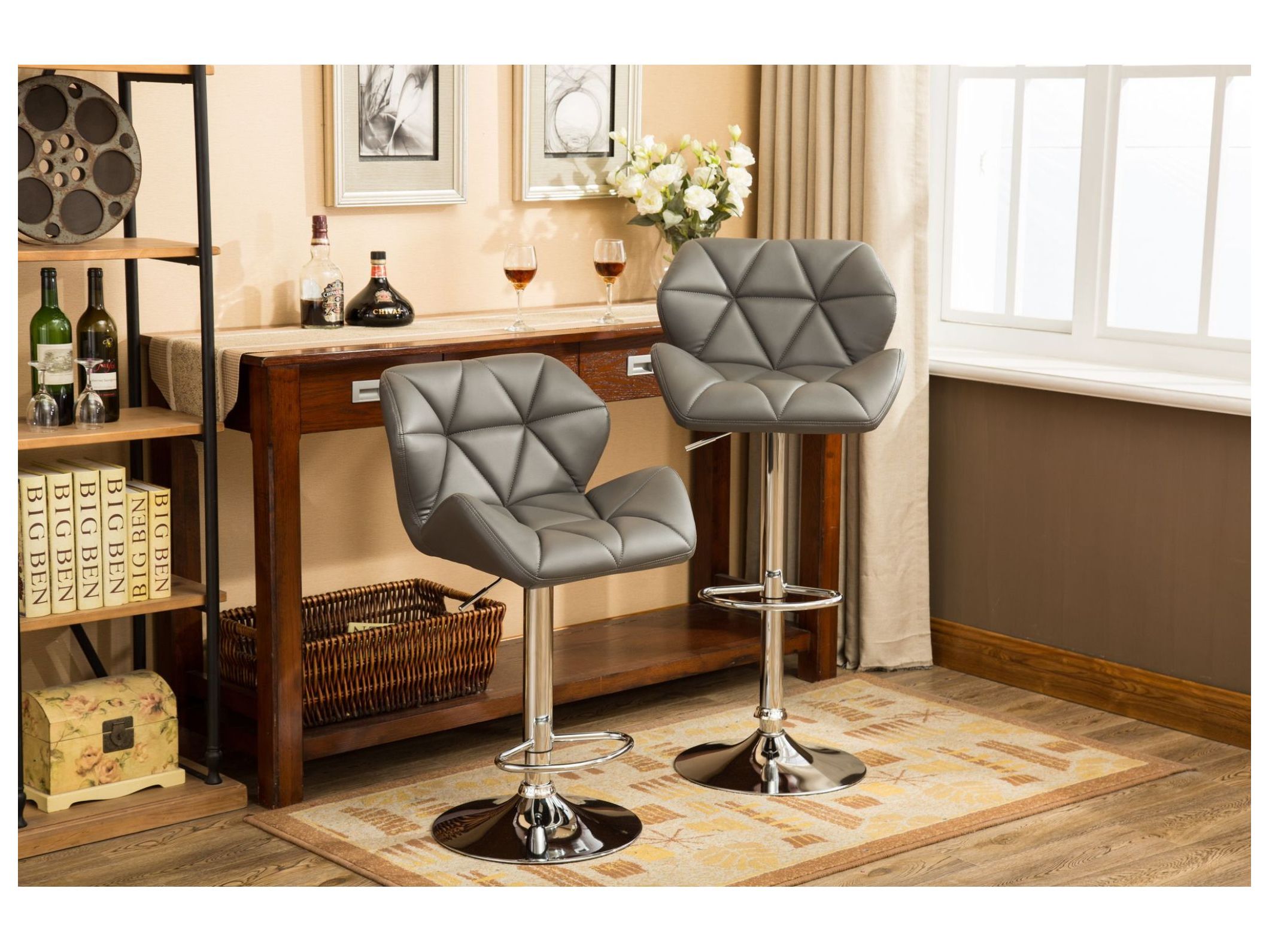 Glasgow Contemporary Tufted Adjustable Height Hidraulic Bar Stools, Set of 2, Blue