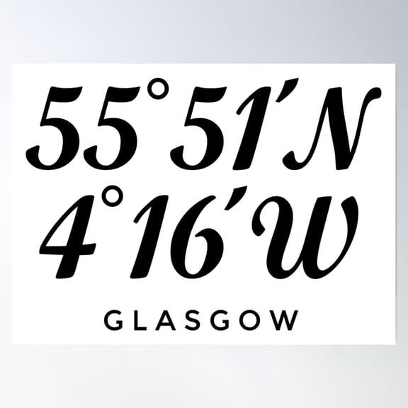 Glasgow Coordinates (Black) Poster Wall Art, Modern Wall Decor, 8x12 UNFRAMED
