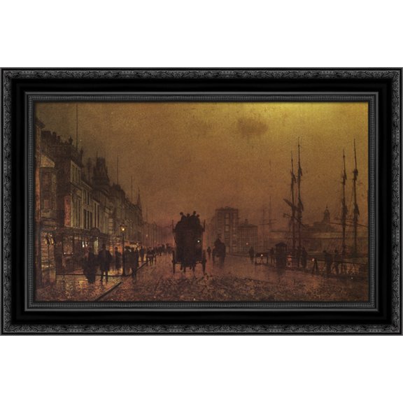 Glasgow Docks 24x18 Black Ornate Wood Framed Canvas Art by Grimshaw, John Atkinson