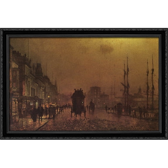 Glasgow Docks 40x28 Large Black Ornate Wood Framed Canvas Art by John Atkinson Grimshaw