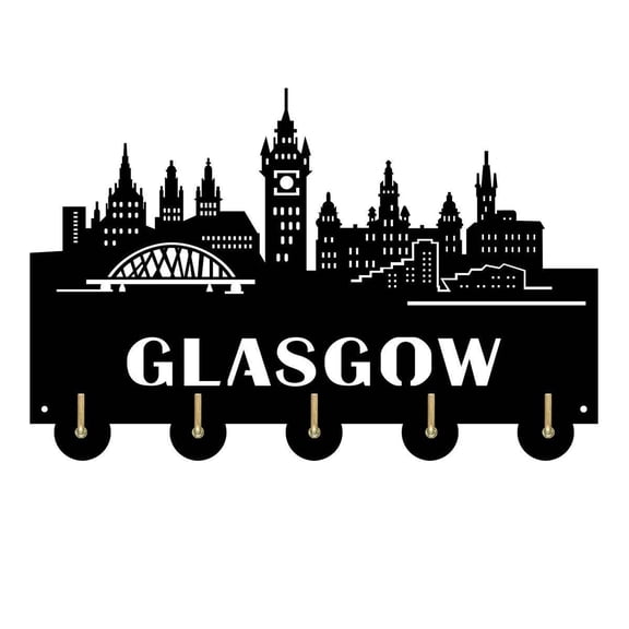 Glasgow Scotland City Attractions Household Decor Wooden Wall Hooks Wall Hanger Coat Rack Keys Bags Clothes Multi-Purpose Keys Handbags Hook Gift for Designer