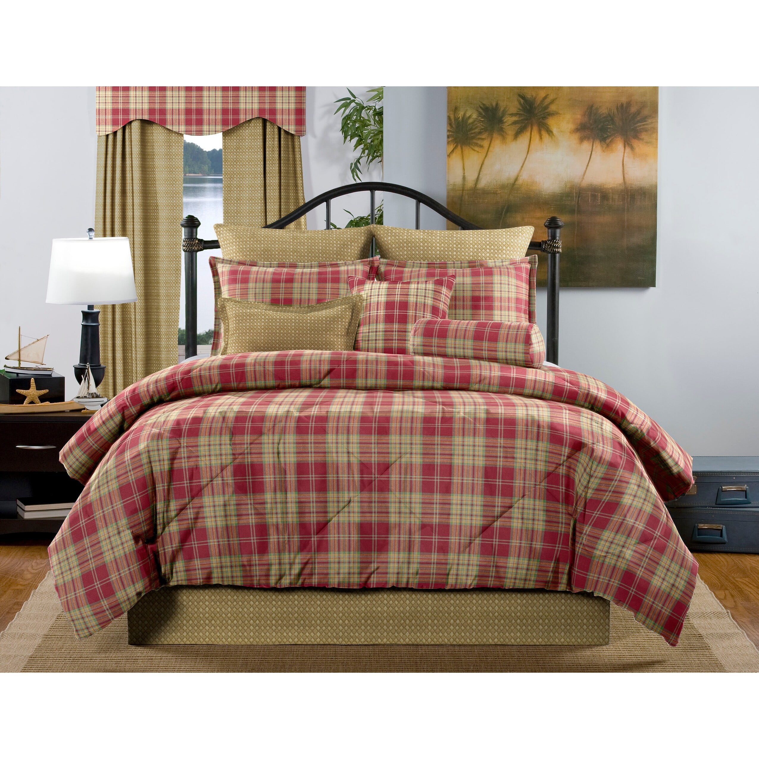 Glasgow traditional yellow and red plaid comforter set Twin