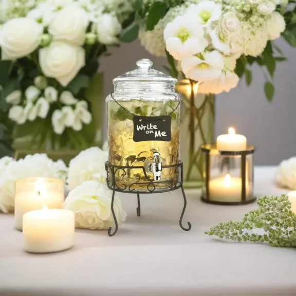 Glass 1.5 Gallon Beverage Dispenser with Chalkboard and Spigot