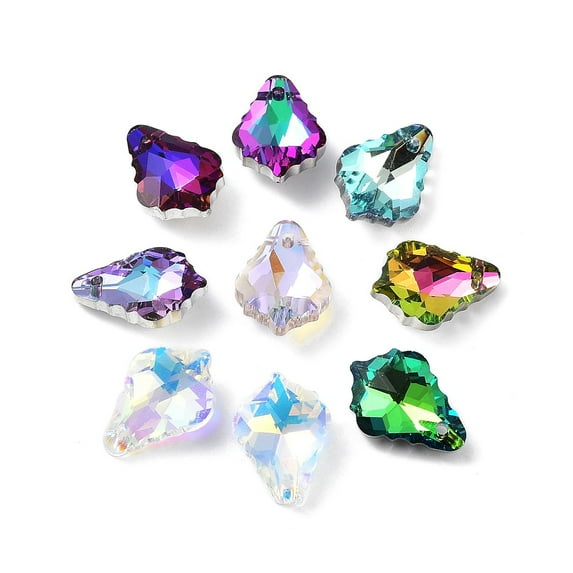 Glass 100 pc AB color Plated Electroplate Glass Pendants Faceted Leaf Mixed color 16x11x6mm Hole: 1mm