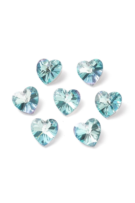 Glass 100 pc Faceted Glass Charms Heart Back Plated Light Blue 14x14x7.5mm Hole: 1.4mm