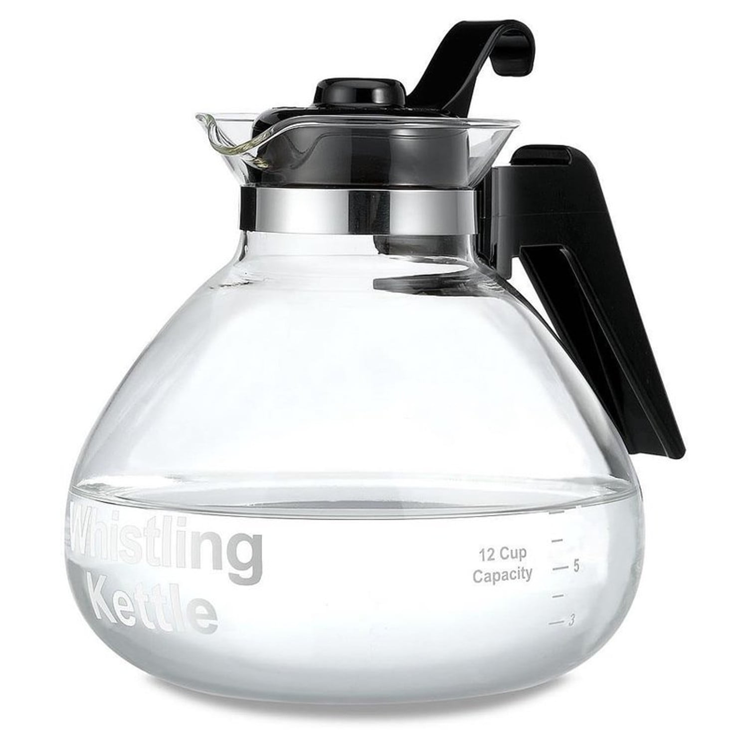 CAFÉ BREW COLLECTION High End Borosilicate Glass Stove Top Whistling Tea  Kettle - Best BPA Free Kettle - Best Heat Resistant Glass Tea Kettle - 12  Cup