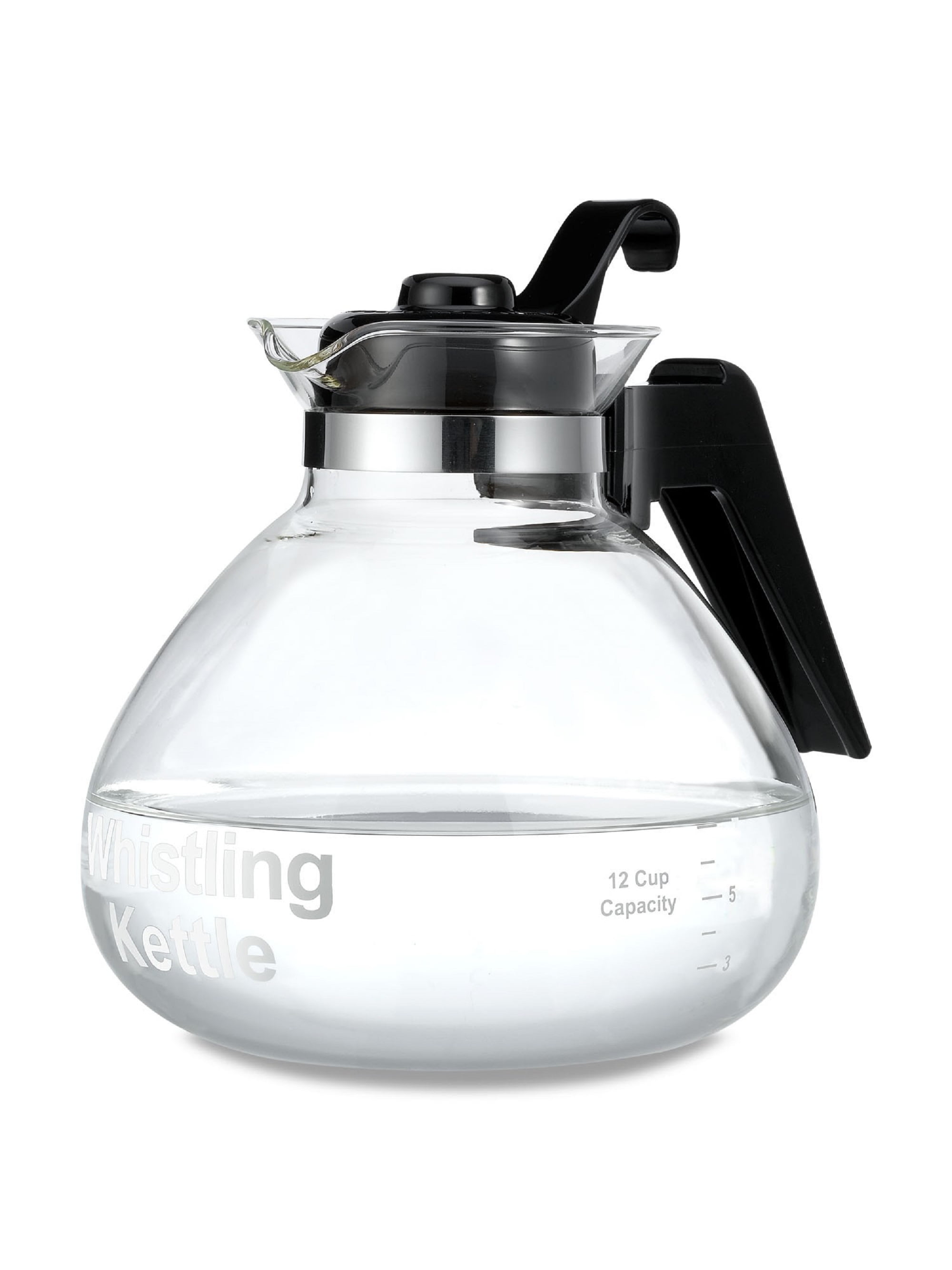 Glass 12 Cup Stove Top Whistling Tea Kettle
