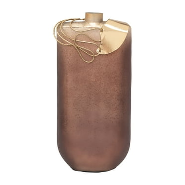 Glass, 16" Glamorous Vase W Necklace, Gold, Cylinder, 16"H, Solid Color