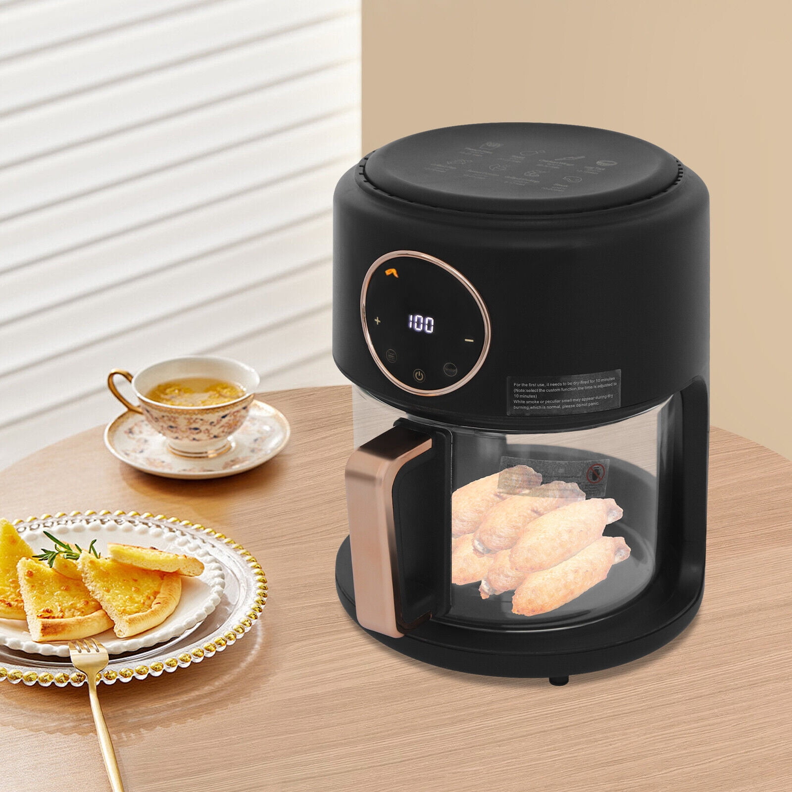Glass Air Fryer, 4.2-1200w Powerful Air Fryer Roaster W/Grill, 360° Viewable & Touch Screen, 8 Preset Modes, Temp Range 176 ° F To 392 ° F For Home Kitchens, Restaurants (Black)