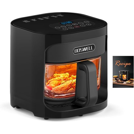 Glass Air Fryer, 4.5QT Transparent Fry Bowl, Circulating Heating, Non Toxic, Large Capacity Air Fryer Roast, Temperature Control Dishwasher Safe