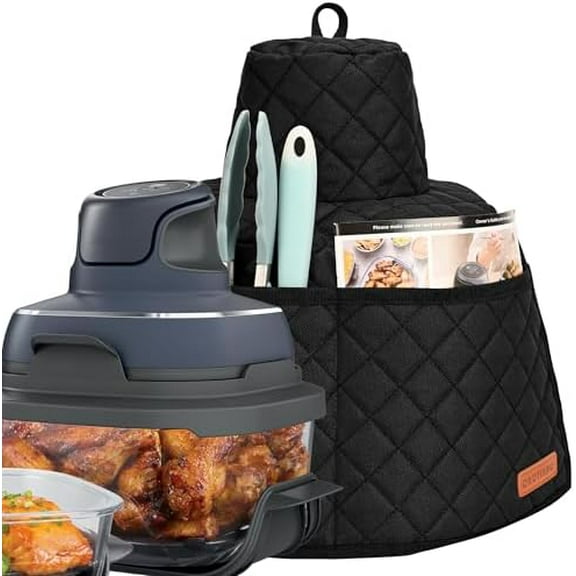 Glass Air Fryer Dust Cover Compatible with Ninja Crispi, Portable Hanging Cover with Pockets for Ninja Crispi Air Fryer, Black$$