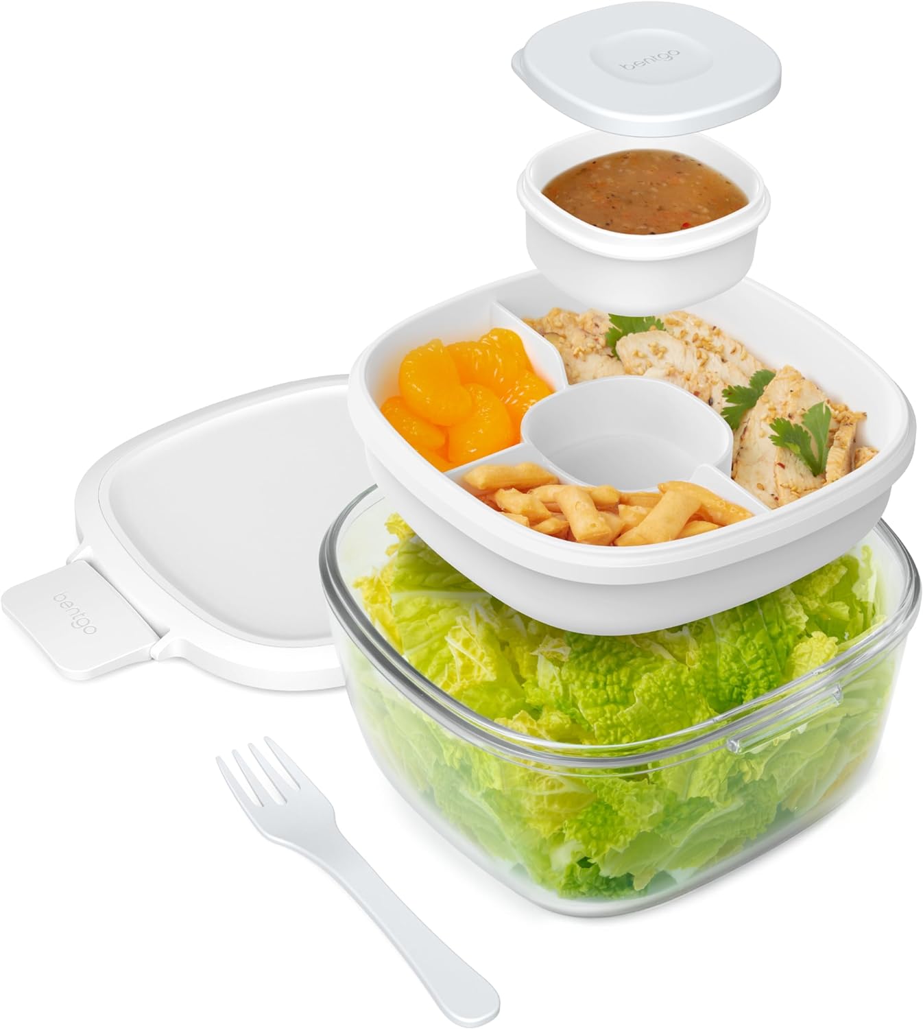 Glass AllinOne Salad Container Large 61oz Salad Bowl with Lid, 4