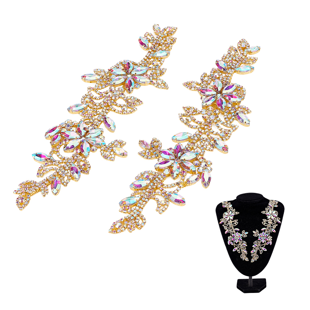 Glass Alloy Embroider Thread Iron on/Sew On Patches Cloth Appliques Flower Golden 220x67x6.5mm DIY