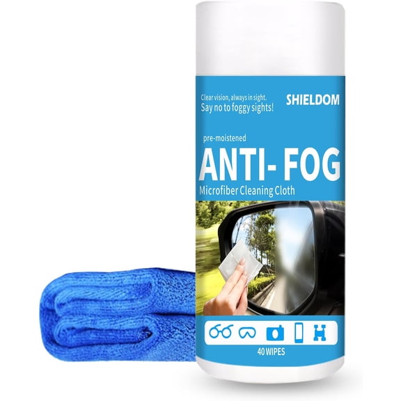 Glass Anti-Fog Wipes Pre-moistened Defogger to Prevent Fogging on Bathroom Mirror, Shower Door, Car Windshield, Window, Helmets, Goggles Quick NO Fog Tissue Resealable Bottle -40 Wipes