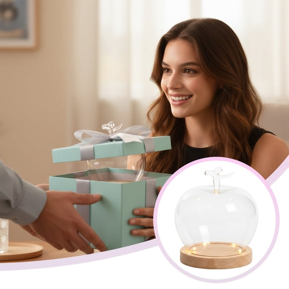 Glass Apple Case with LED Light and Artificial Flowers, Valentine’s Day Table Display & Collectible Showcase