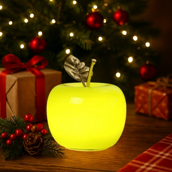 Glass Apple Night Light, Battery Operated Cute Bedside Lamp, Warm Glow Ambient Lamp for Kitchen Bedroom Desk Decor, Gift for the Apple of Your Eye