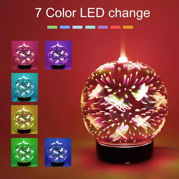 Glass Aroma Diffuser Humidifier with Colorful LED Lights 100ml Water Tank for Home Office Spa Relaxation Stress Relief 24V 0.65A PP/ABS Material 16.5x13.5cm
