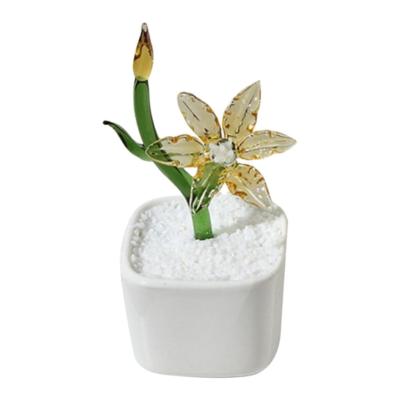 Glass Artificial Plant Decorations, Small Preserved Glass Bouquets for Desk, Workspace, Home Office, Study Table, Window Sill, Elegant Desktop Display, Modern Decor