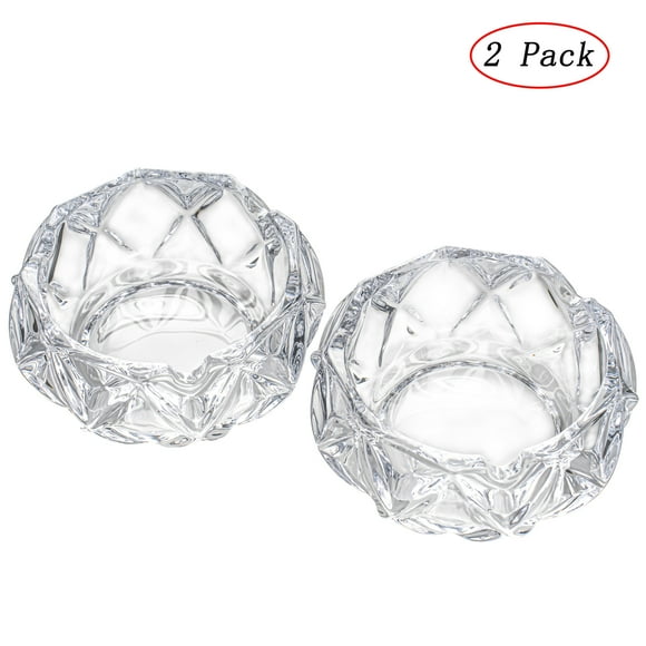 Glass Ashtrays for Cigarettes, Crystal Ashtray for Decorative Tabletops Modern Home Office Bars Restaurants Indoor Outside Patios, Portable Classic Round Clear Crystal Bedside Ashtrays. Pack of 2