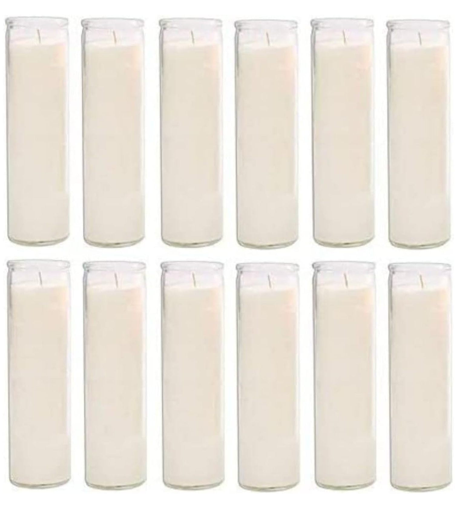 White Glass Jar Religious Candles, 8" - Pack of 12