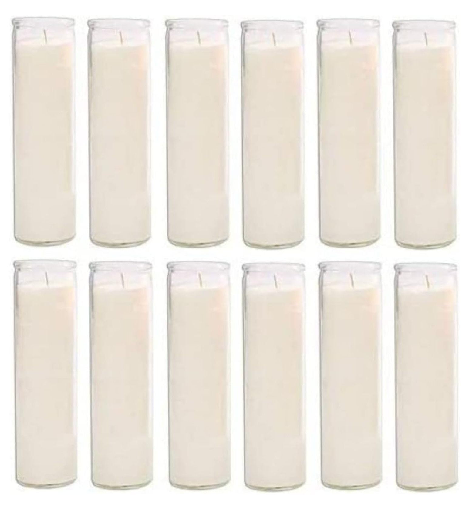 White Glass Jar Religious Candles, 8" - Pack of 12