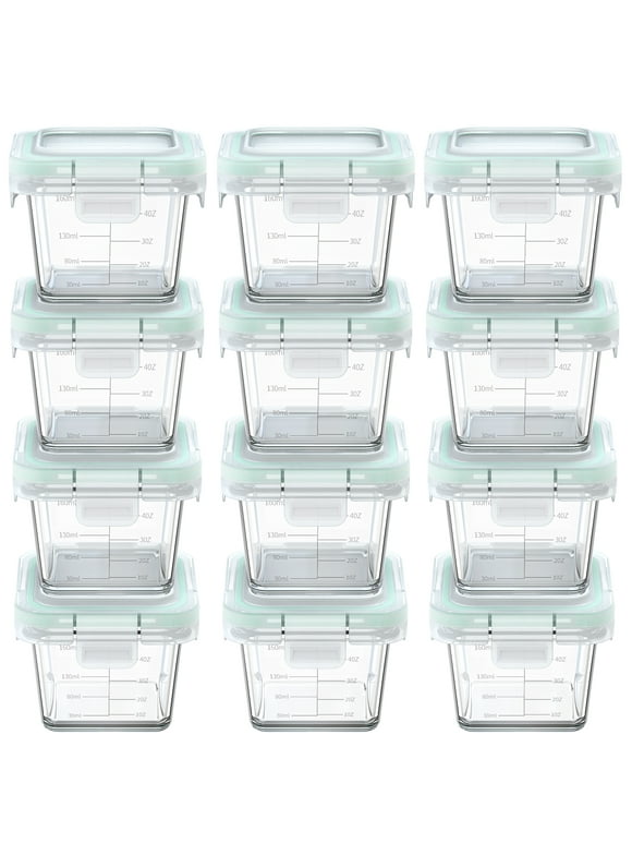 Glass Baby Food Storage Containers, 12 Pack 5 Oz Small Glass Jars with Graduated Scale, Baby Food Storage Jars with Snap Locking Lids, Food Containers Friendly in Microwave, Oven, Freezer, Dishwasher